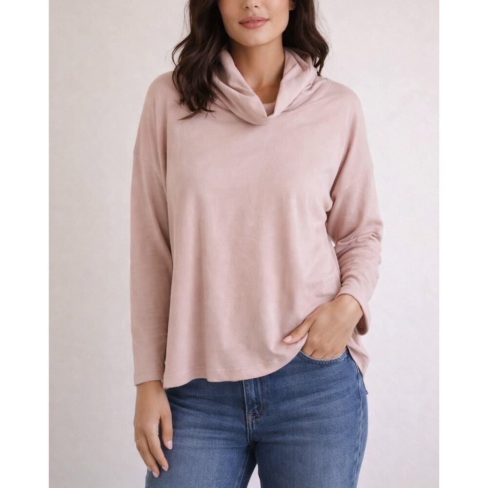Grade & Gather Blush Funnel Neck Jersey Top Large Rayon Stretch NWT